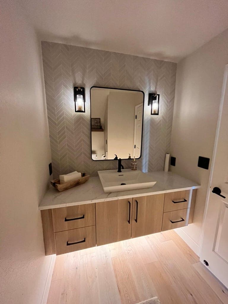 Gray Chevron Powder Room Wall