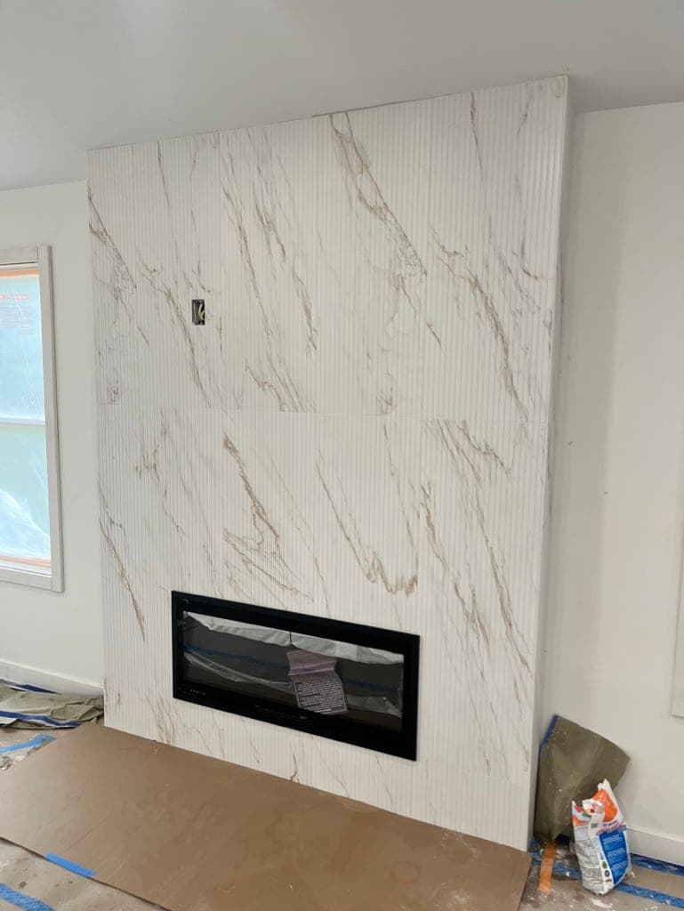 Fluted Marble-Look Fireplace