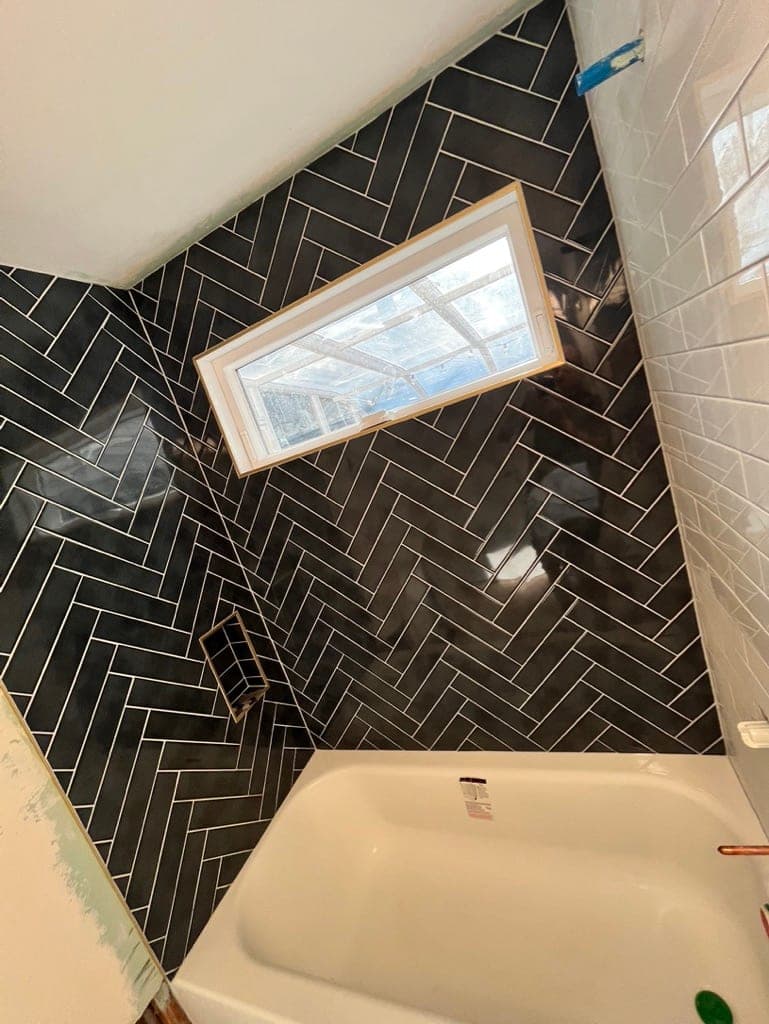 Dark Herringbone Tub Surround