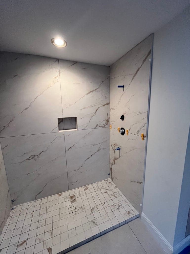 Marble-Look Walk-In Shower